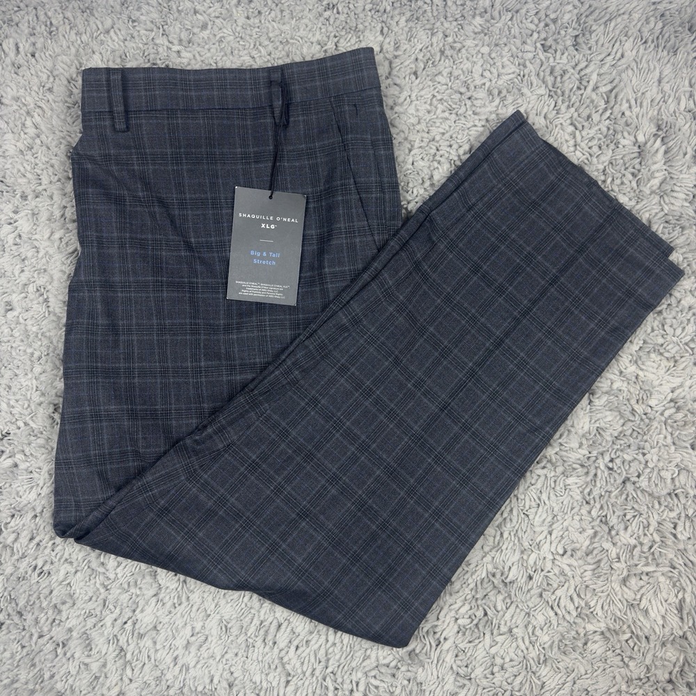 NWT Shaquille O'Neal XLG Dress Pants 50x30 Gray Plaid Stretch Big & Tall New